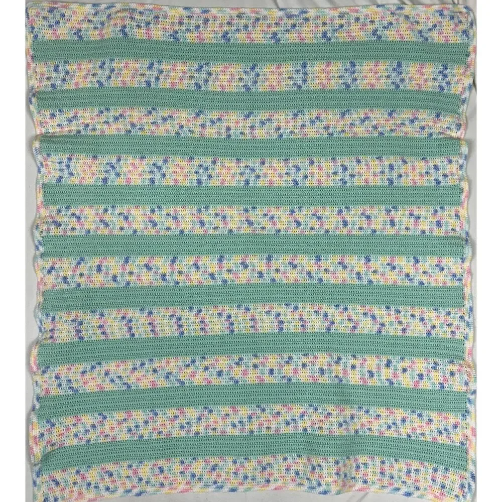Handmade Crochet Baby Blanket Teal Green Multicolor Confetti 36